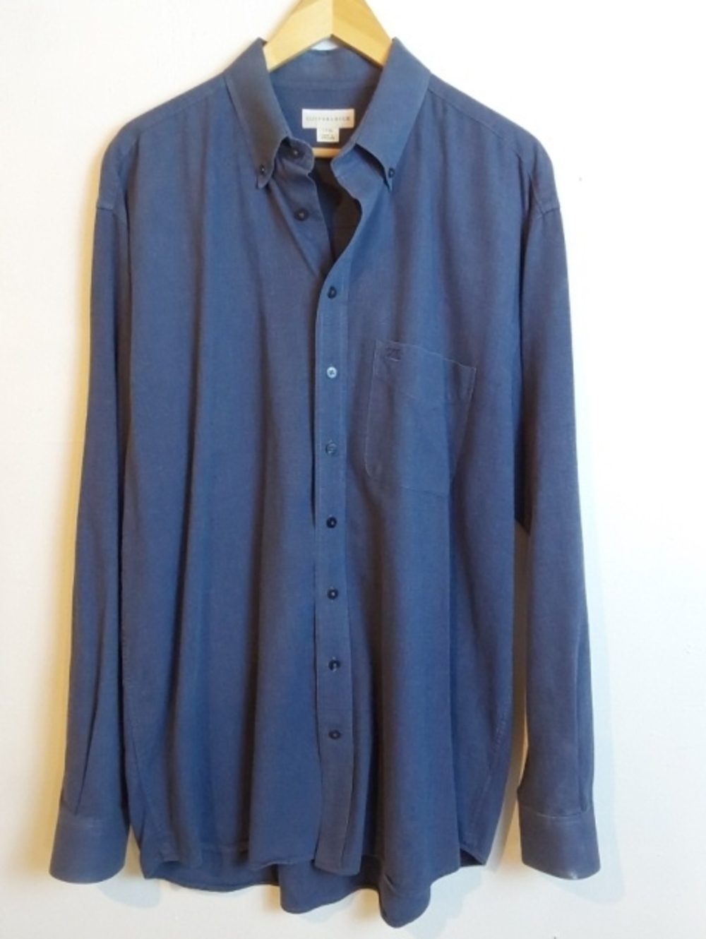 Cutter & Buck|Men's Blue Button-Down Collar Pocket Dress Shirt Logo Pocket LT